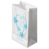 Blauw Gekleurd Vlinder Hart Ontwerp Bruiloft Klein Cadeauzakje (Voorkant Gekanteld)