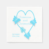 Blauw Gekleurd Vlinder Hart Ontwerp Bruiloft Servet (Voorkant)