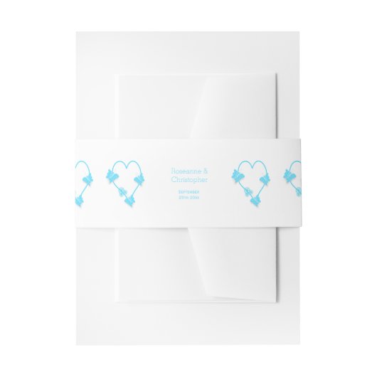 Blauw Gekleurd Vlinder Hart Ontwerp Bruiloft Uitnodigingen Wikkel (Voorkant Voorbeeld)