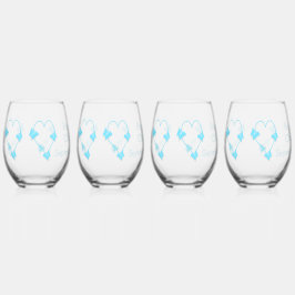 Blauw Gekleurd Vlinder Hart Ontwerp Bruiloft Wijnglas Zonder Voet