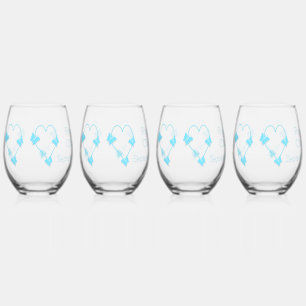 Blauw Gekleurd Vlinder Hart Ontwerp Bruiloft Wijnglas Zonder Voet