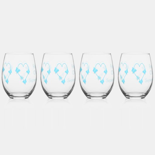 Blauw Gekleurd Vlinder Hart Ontwerp Bruiloft Wijnglas Zonder Voet (Voorkant)