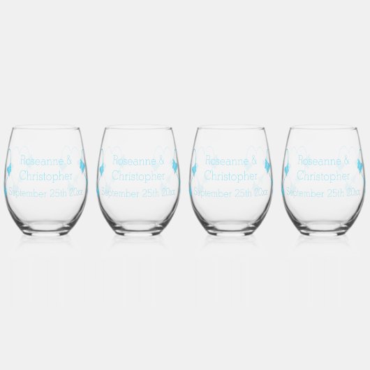 Blauw Gekleurd Vlinder Hart Ontwerp Bruiloft Wijnglas Zonder Voet (Links)