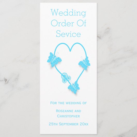 Blauw Gekleurd Vlinder Hart Trouwprogramma Programmakaart (Voorkant)