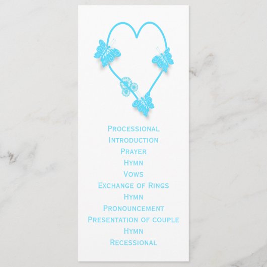 Blauw Gekleurd Vlinder Hart Trouwprogramma Programmakaart (Achterkant)