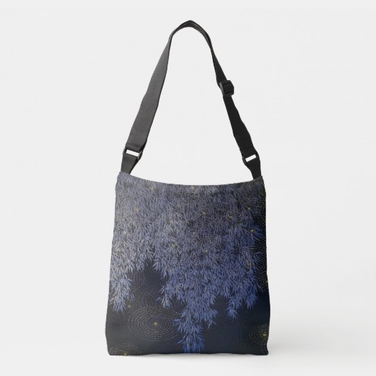Blauw gekleurde bladeren ingewikkeld patroon goude crossbody tas (Voorkant)