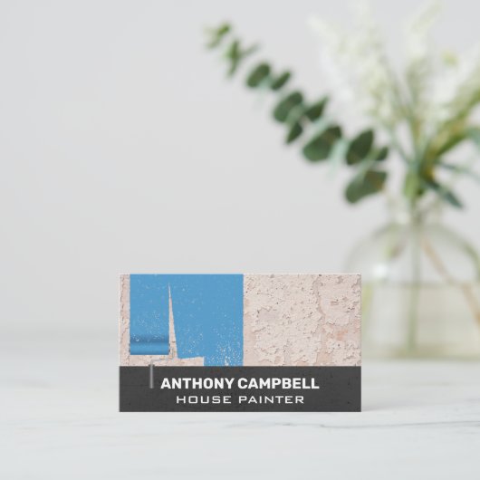 Blauw gekleurde getextureerde muur | Verf Roller Visitekaartje (Staand voorkant)