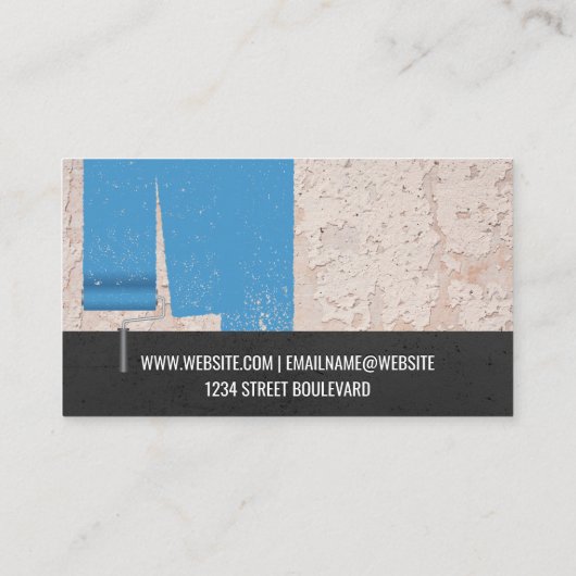 Blauw gekleurde getextureerde muur | Verf Roller Visitekaartje (Achterkant)