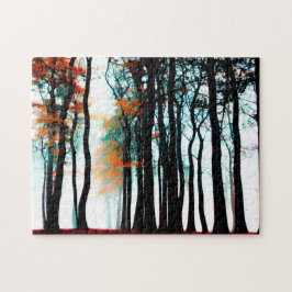 Blauw gekleurde lucht boven herfstsilhouetten legpuzzel