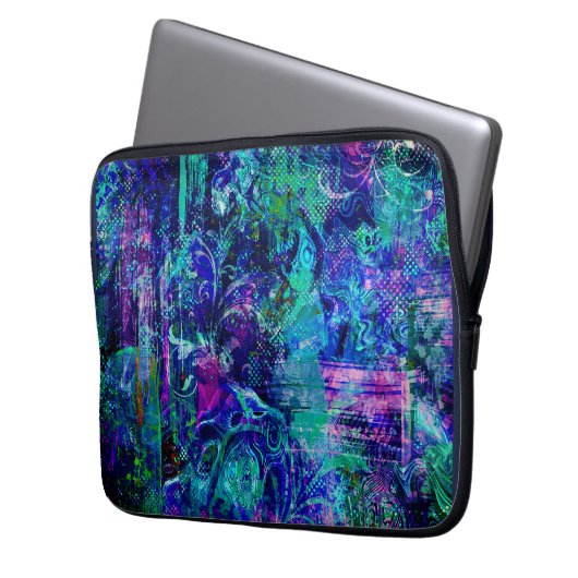 Blauw gekleurde texturen laptop sleeve (Voorkant Links)