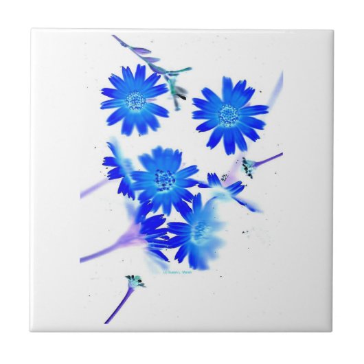 Blauw gekleurde wilde bloemen verspreid over het o tegeltje (Voorkant)