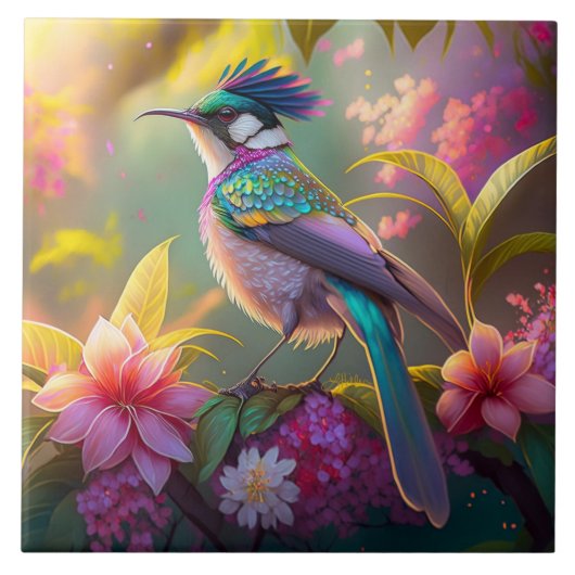 Blauw Gekuifde Regenboog Gevleugelde Zonnevogel Fa Tegeltje (Voorkant)