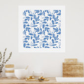 Blauw gelaagde Waterverf verliest patroon Poster (Keuken)