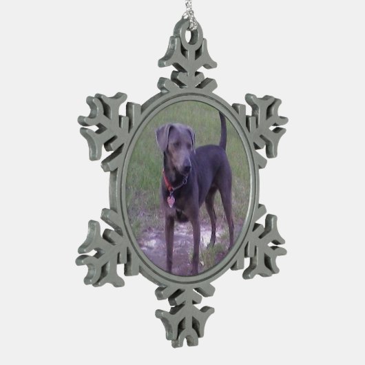 blauw gelaat vol tin sneeuwvlok ornament (Links)