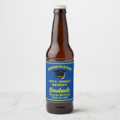 Blauw Gele Afstudeerfeest Aangepaste Diploma-uitre Bier Etiket (Voorkant)