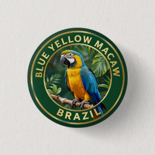 🦜 Blauw-gele Ara Brazilië Tropische Vogel Ronde Button 3,2 Cm