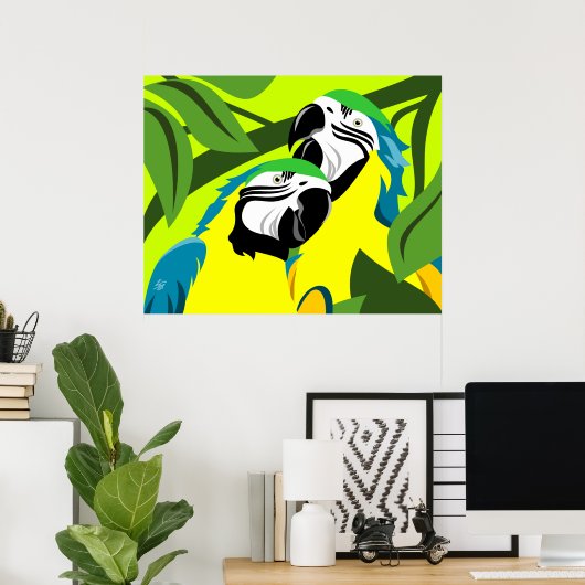 Blauw-gele ara-papegaaien poster (Thuiskantoor)