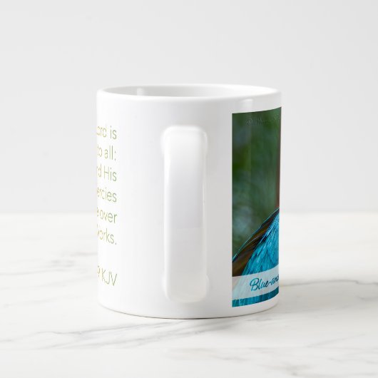 Blauw-gele ara Psalm 145:9 KJV Grote Koffiekop (Achterkant)