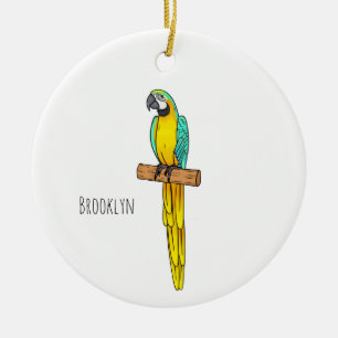 Blauw-gele ara vogel cartoon illustratie keramisch ornament