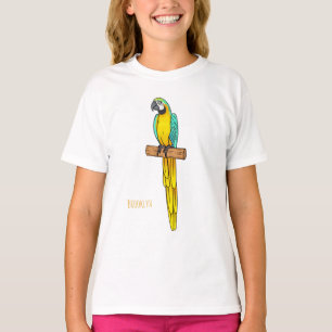 Blauw-gele ara vogel cartoonillustratie t-shirt