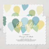 Blauw Gele Ballonnen Leuke Verjaardag Uitnodiging (Voorkant / Achterkant)