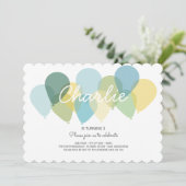 Blauw Gele Ballonnen Leuke Verjaardag Uitnodiging (Staand voorkant)