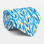 Blauw gele bladeren Abstract Natuur patroon Stropdas (Opgerold)
