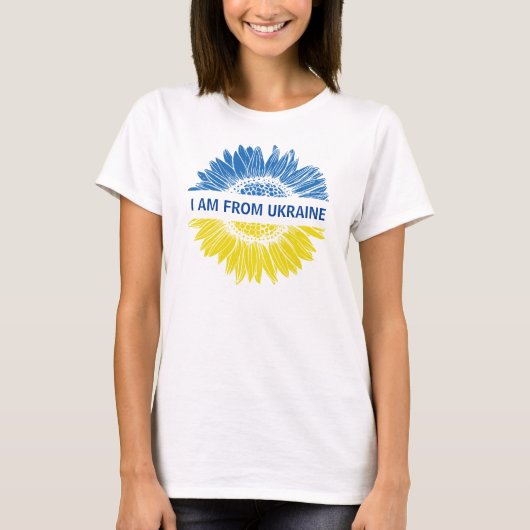 Blauw/gele bloem Ik kom uit Oekraïne.  T-shirt (Voorkant)
