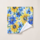 Blauw Gele Bloemen Bad Handdoek (Wasdoekje)