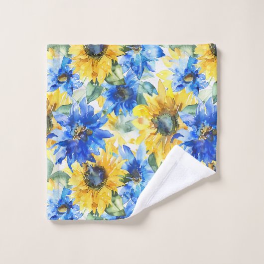 Blauw Gele Bloemen Bad Handdoek (Wasdoekje)