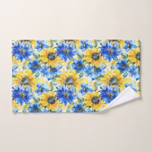 Blauw Gele Bloemen Bad Handdoek (Handdoek)