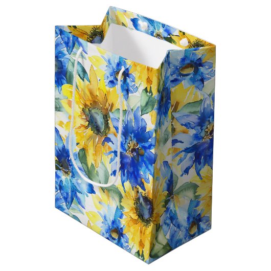 Blauw Gele Bloemen Bruidsborrel Medium Cadeauzakje (Voorkant Gekanteld)