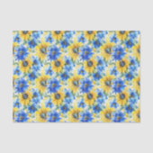Blauw Gele Bloemen Bruidscadeau Tissuepapier (Voorkant)
