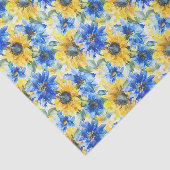 Blauw Gele Bloemen Bruidscadeau Tissuepapier (Detail)