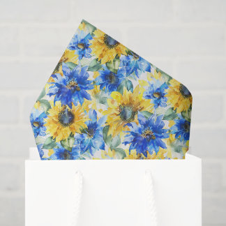 Blauw Gele Bloemen Bruidscadeau Tissuepapier