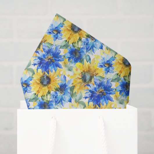 Blauw Gele Bloemen Bruidscadeau Tissuepapier (Cadeauzakje)