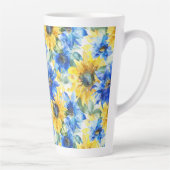 Blauw Gele Bloemen Bruidsdouche Latte Mok (Rechts)