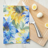 Blauw Gele Bloemen Bruidsdouche Theedoek (Quarter Fold)