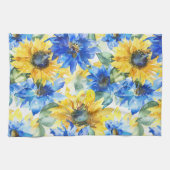 Blauw Gele Bloemen Bruidsdouche Theedoek (Horizontaal)