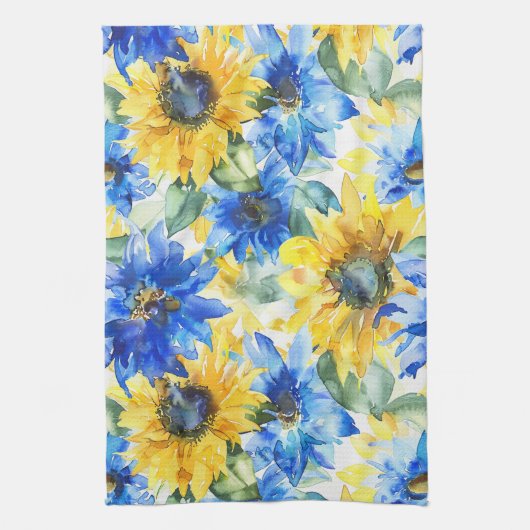 Blauw Gele Bloemen Bruidsdouche Theedoek (Verticaal)