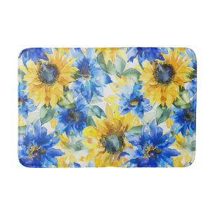 Blauw Gele Bloemen Bruidsfeest Badmat