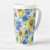 Blauw Gele Bloemen Bruidsfeest Latte Mok (Rechterhoek)