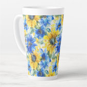 Blauw Gele Bloemen Bruidsfeest Latte Mok (Linkerhoek)