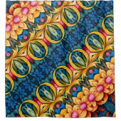 blauw gele bloemen douchegordijn (Voorkant)
