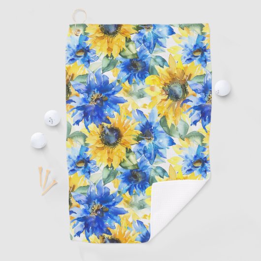 Blauw Gele Bloemen Golfhanddoek (Insitu)