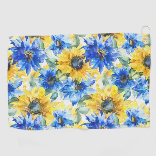 Blauw Gele Bloemen Golfhanddoek (Horizontaal)