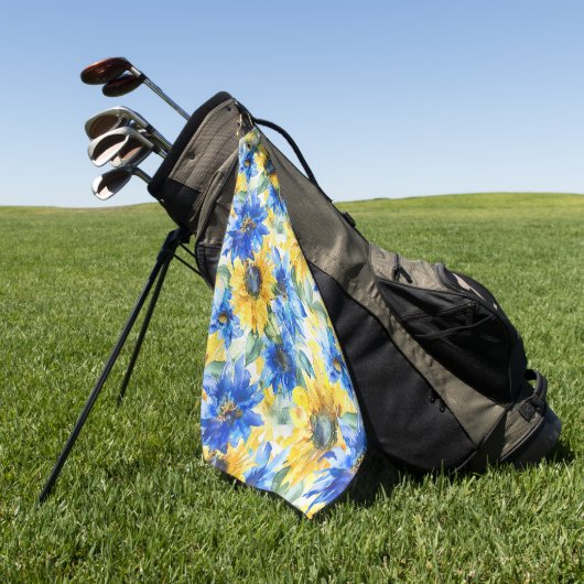 Blauw Gele Bloemen Golfhanddoek (Groen)