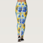 Blauw Gele Bloemen Leggings (Achterkant)