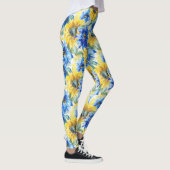 Blauw Gele Bloemen Leggings (Rechts)