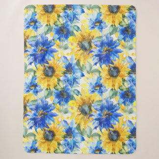 Blauw Gele Bloemen Sherpa Deken